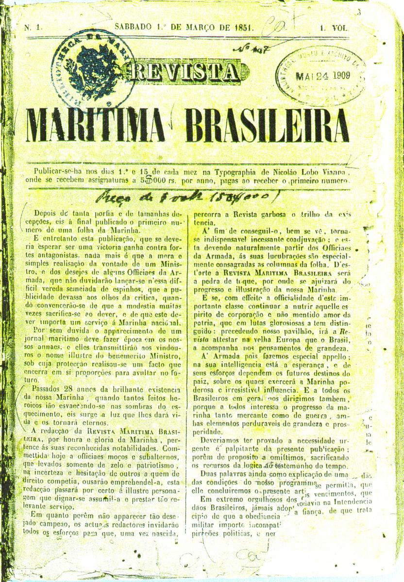 Primeira Capa da Revista Marítima Brasileira 1851